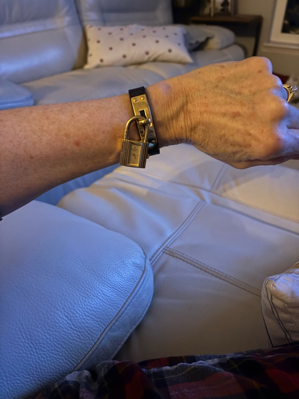 Hermes Gold Padlock Watch on Black Leather Strap - Picture 8 of 9